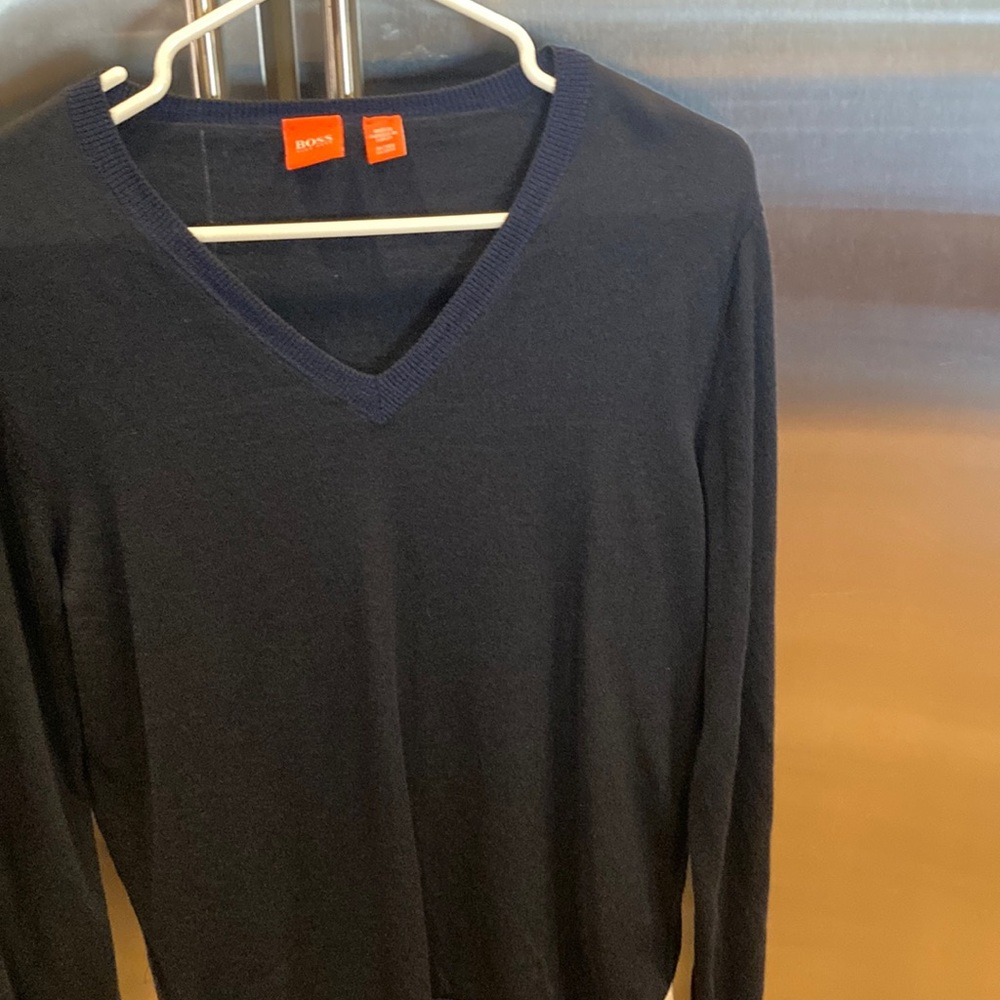 Hugo Boss sweater.  Small.  Navy blue. Excellent wool blend. Immaculate